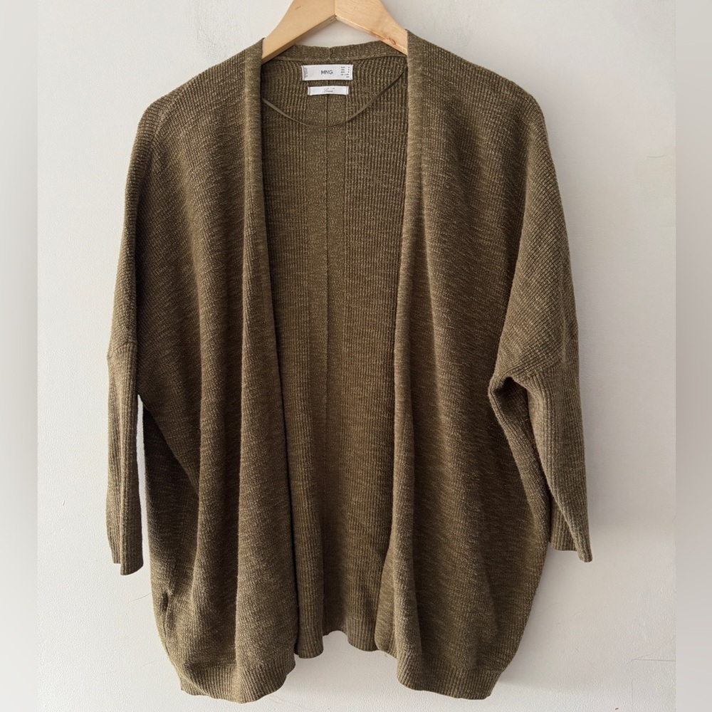 Mango‎ Linen Moss Green Open Cardigan